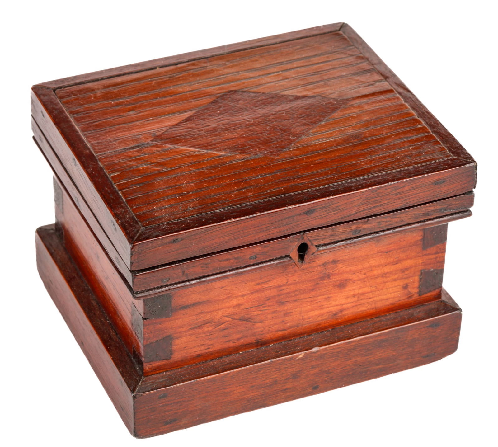 PETITE (19th c) MAHOGANY SAILOR MADE LOCK BOX (1 of 12)