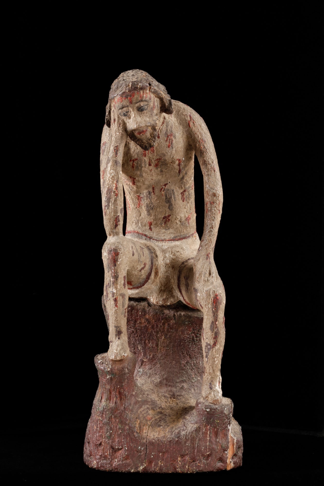 CARVED & PAINTED WOOD FIGURINE of "PENSIVE CHRIST" (1 of 13)