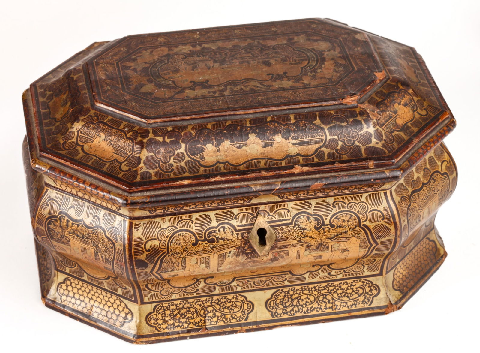 ANTIQUE CHINESE EXPORT MAKI-E LACQUERED TEA CADDY (1 of 13)