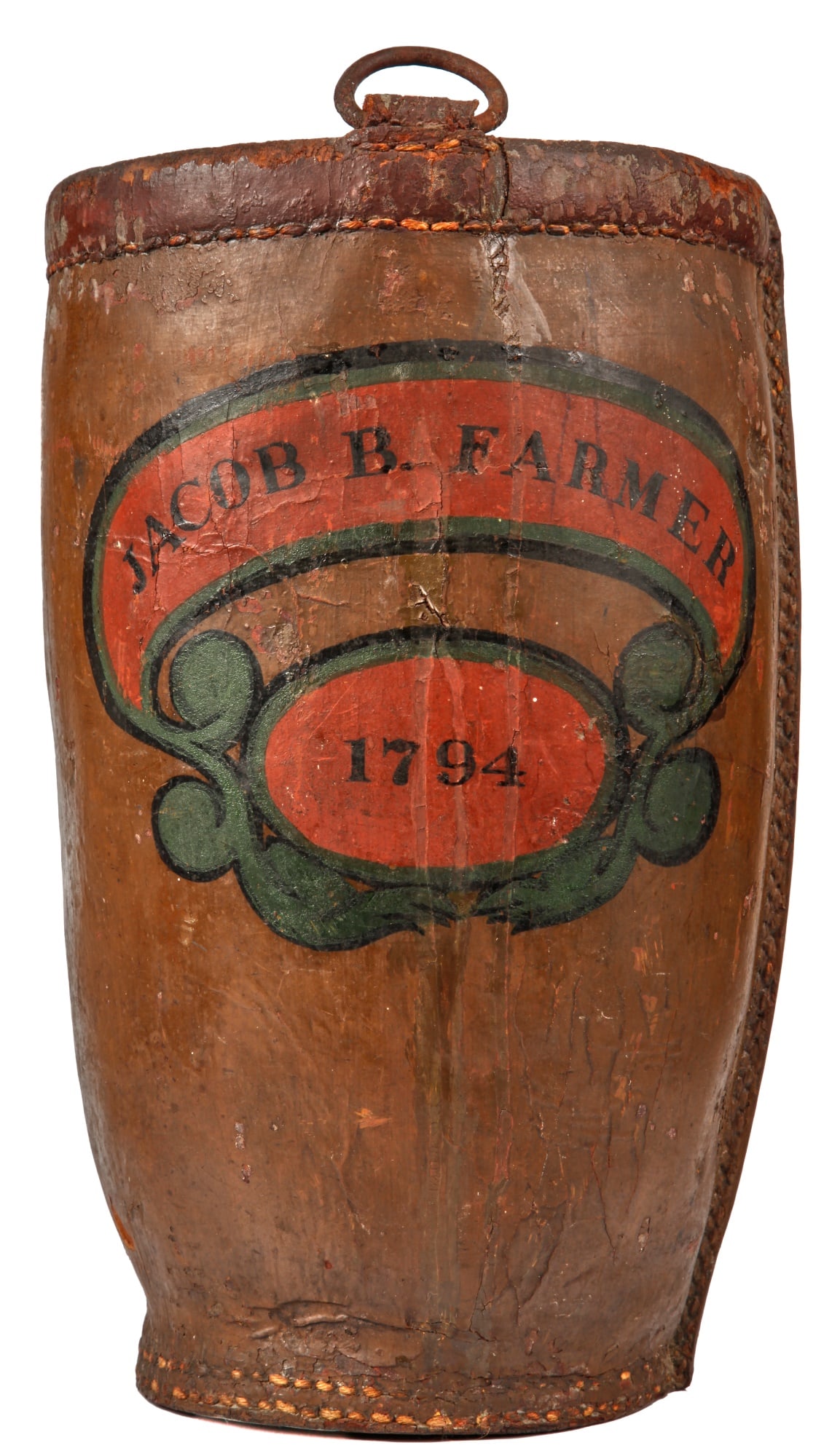 JACOB B. FARMER 1794 PAINTED LEATHER FIRE BUCKET (1 of 7)