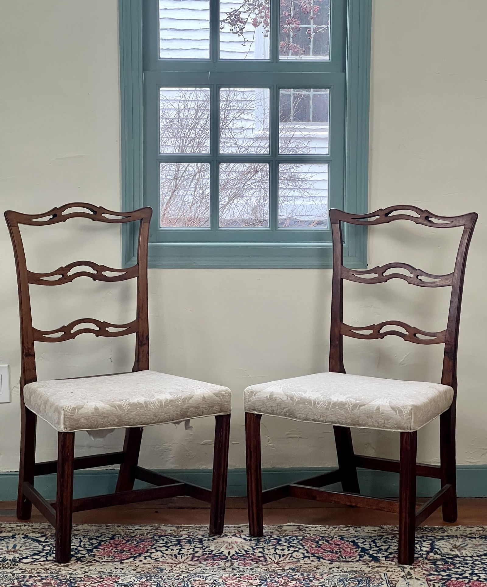 PAIR of (19th c) CHIPPENDALE RIBBON BACK (1 of 8)