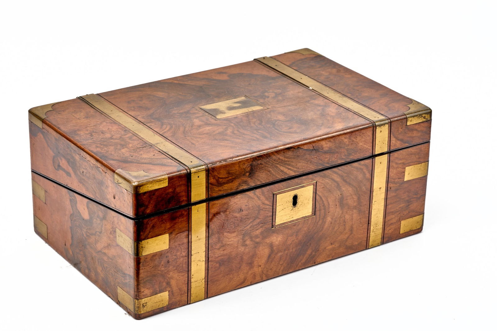 FINE QUALITY BRASS BOUND BURLWOOD LAP DESK (1 of 10)