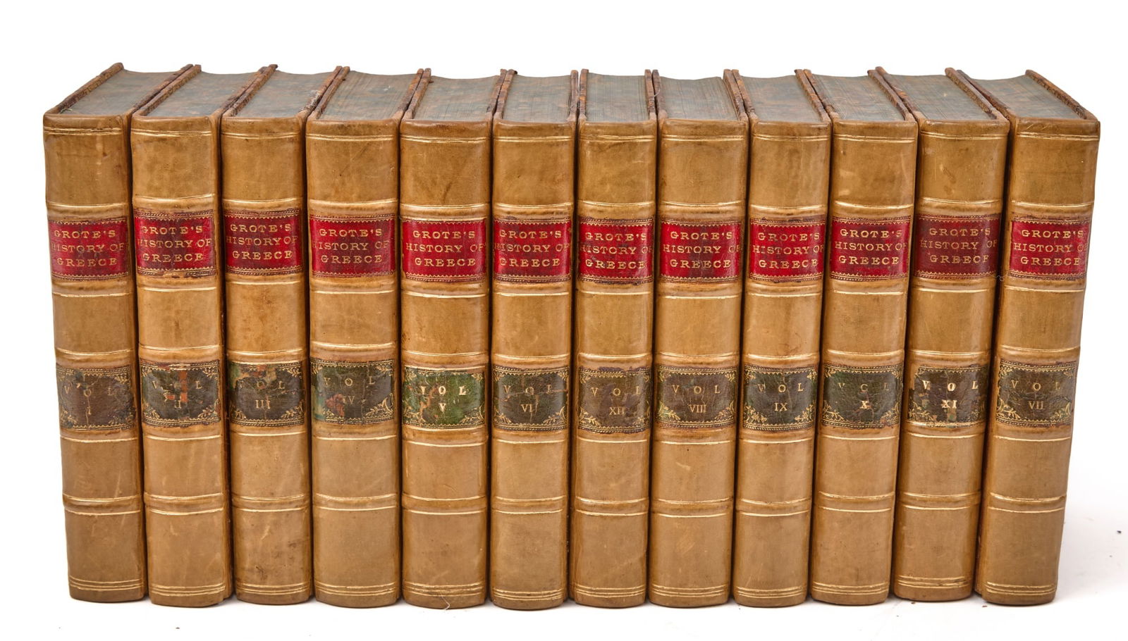 A HISTORY OF GREECE in (12) VOLS. by GEORGE GROTE: (12) volume leather bound "A History of Greece" by George Grote F.R.S. published by John Murray London 1884. 7 x 5 inches.