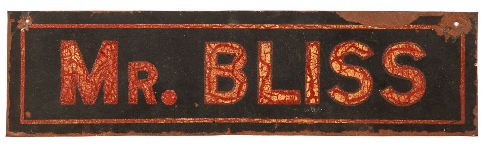 MR. BLISS PAINTED IRON SIGN CIRCA 1910 (REHOBOTH) (1 of 5)