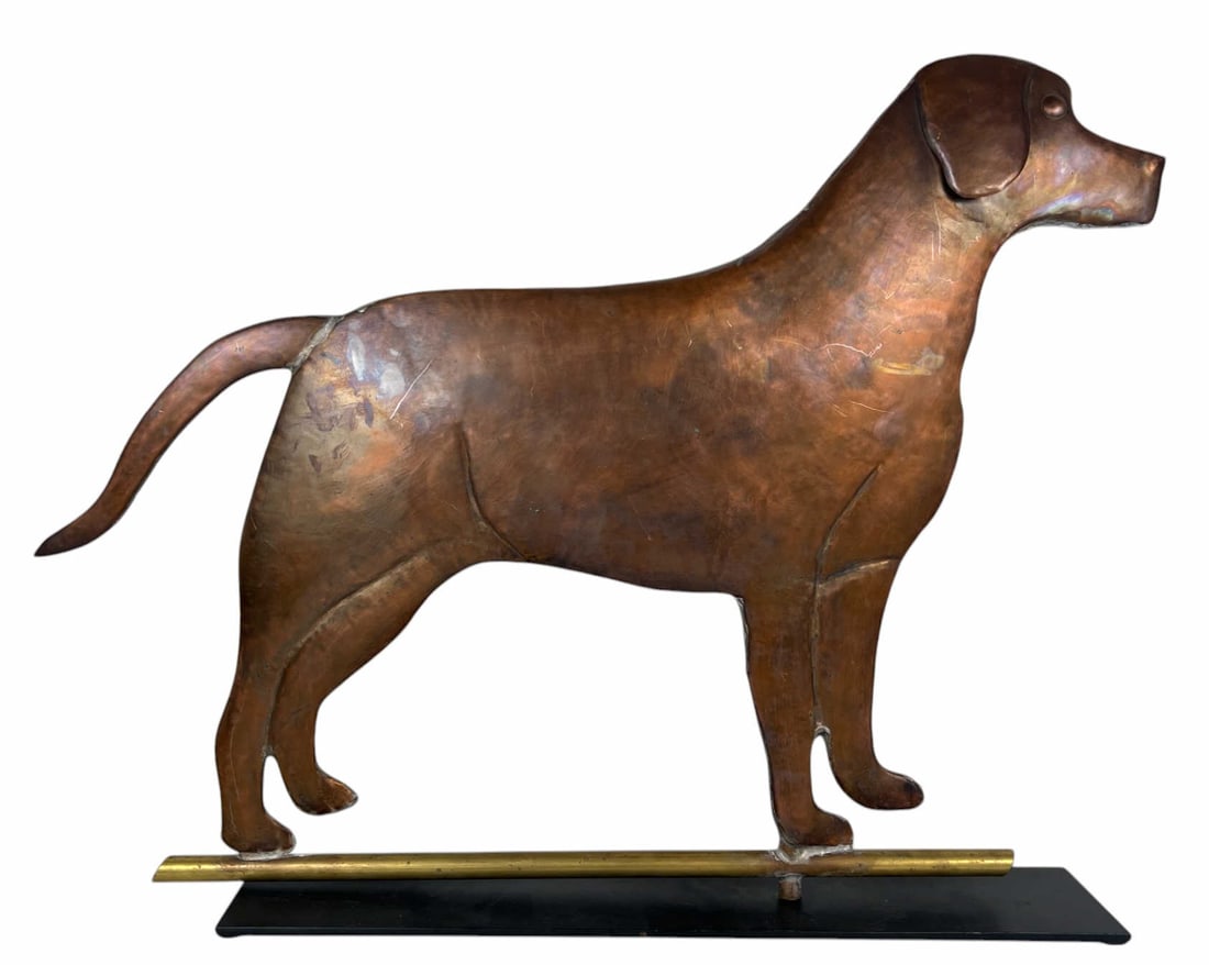 THE LABRADOR by NEW ENGLAND WEATHERVANE SHOP: Copper Labrador retriever weathervane is an original by New England Weathervane Shop. . This Labrador is a Lee Webber original vane as featured on Channel 5 Boston's Chronicle. Lee Webber is mentioned
