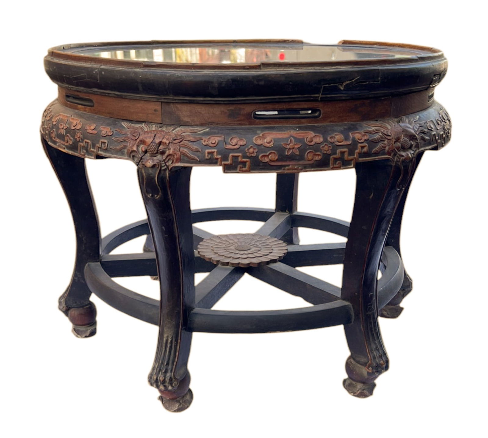 CARVED CHINESE LOW STAND w/ GLASS TOP (1 of 7)