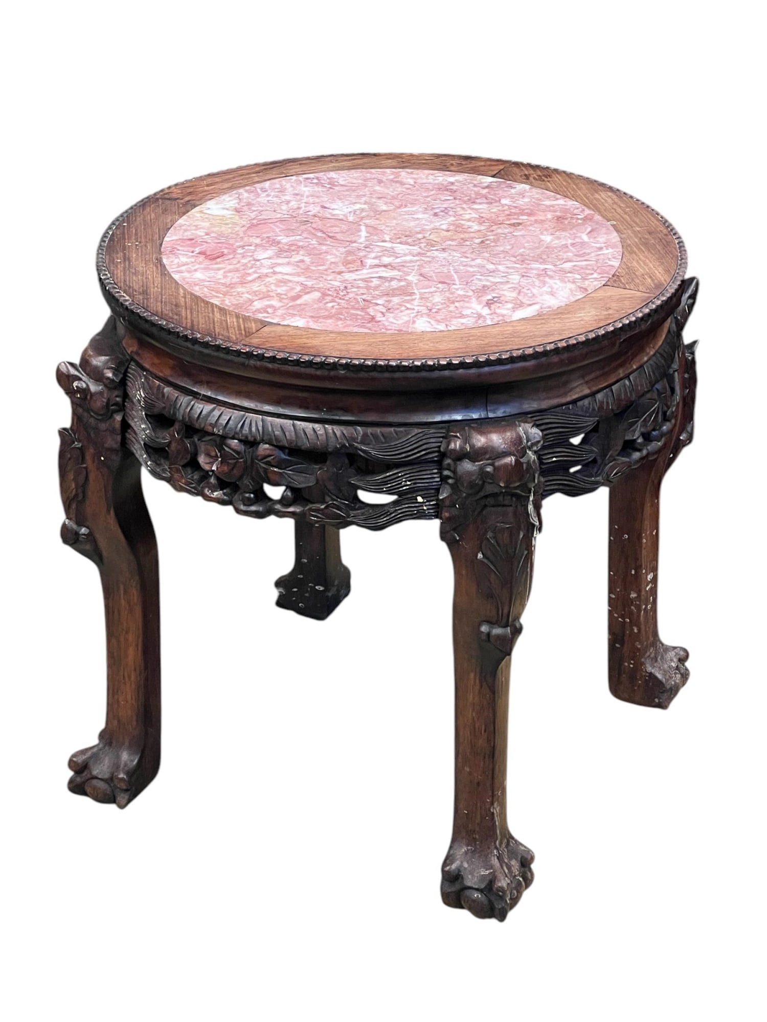 CARVED CHINESE ROSEWOOD STAND with MARBLE TOP (1 of 7)