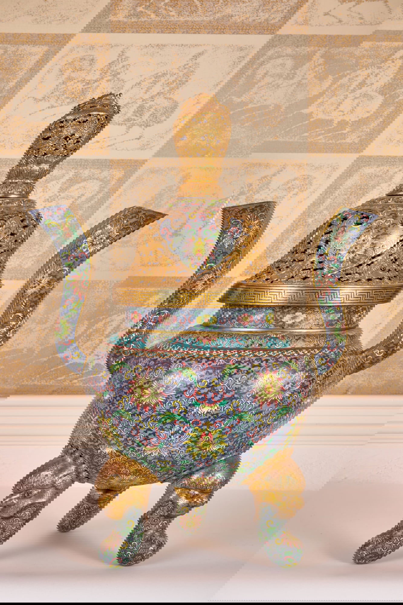 PAIR of SIGNED CLOISONNE CANDLE STANDS & CENSER (1 of 20)