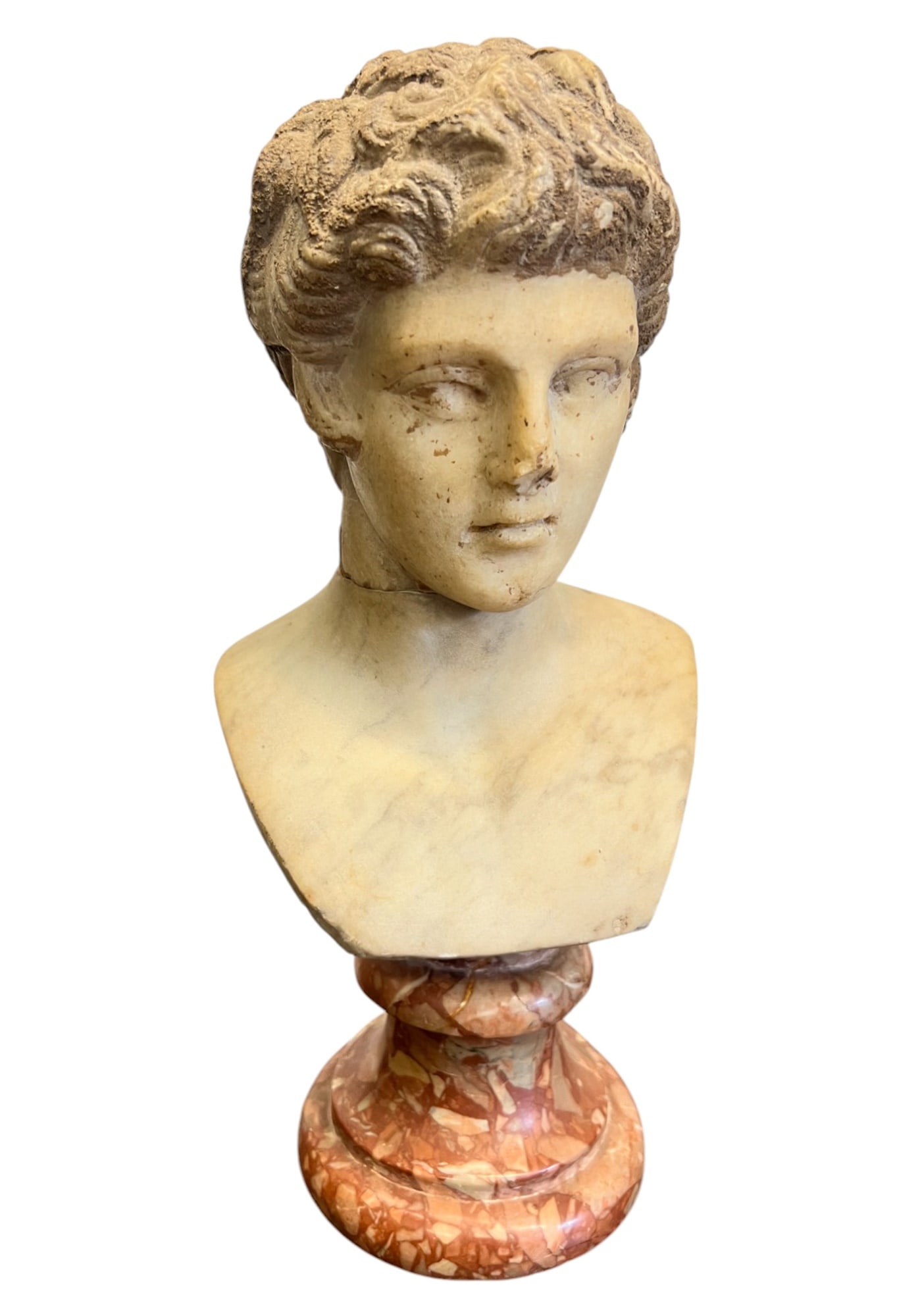 CLASSICAL CARVED MARBLE BUST of YOUNG MAN (1 of 9)