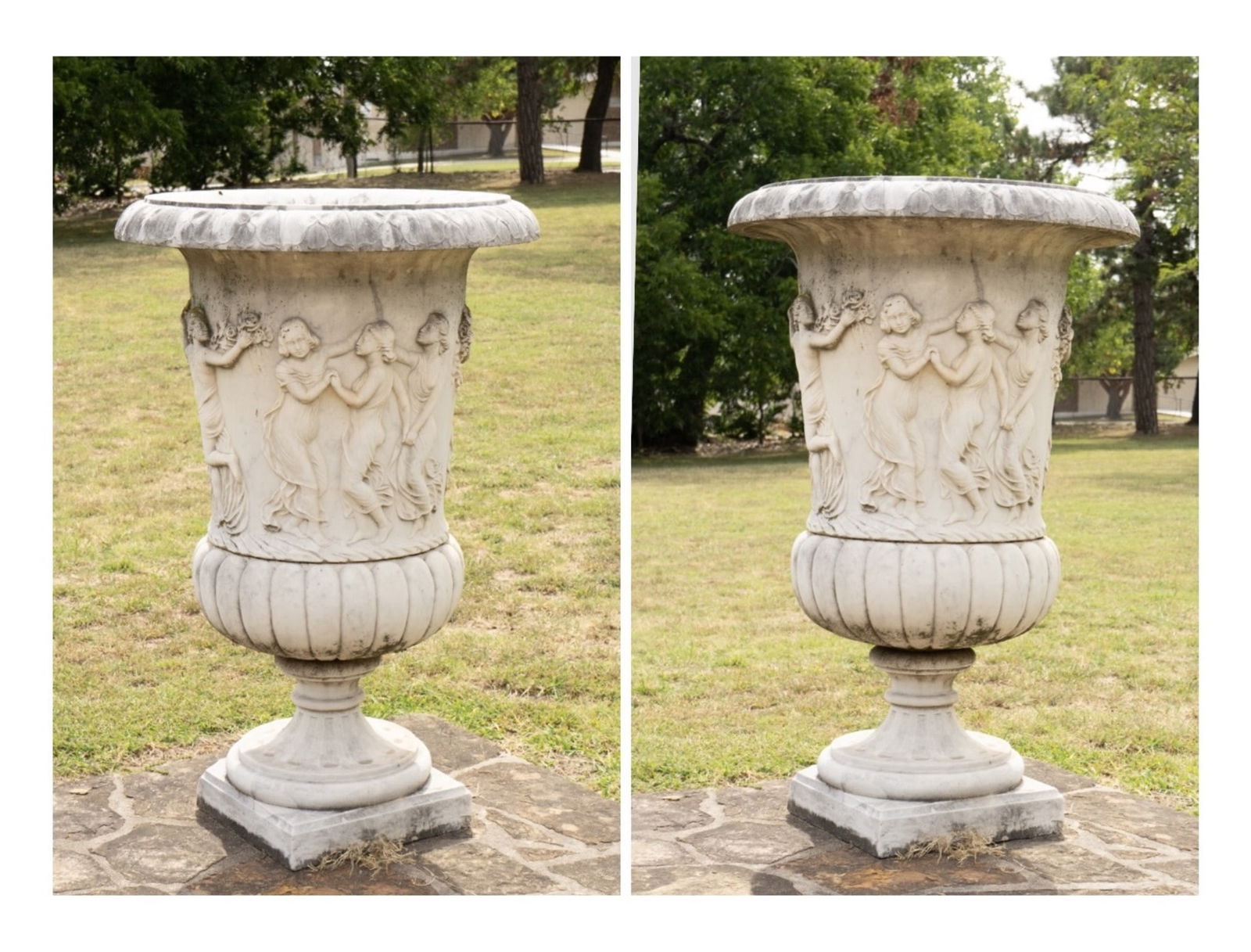 MONUMENTAL PAIR of (18th c) CARVED MARBLE URNS (1 of 18)