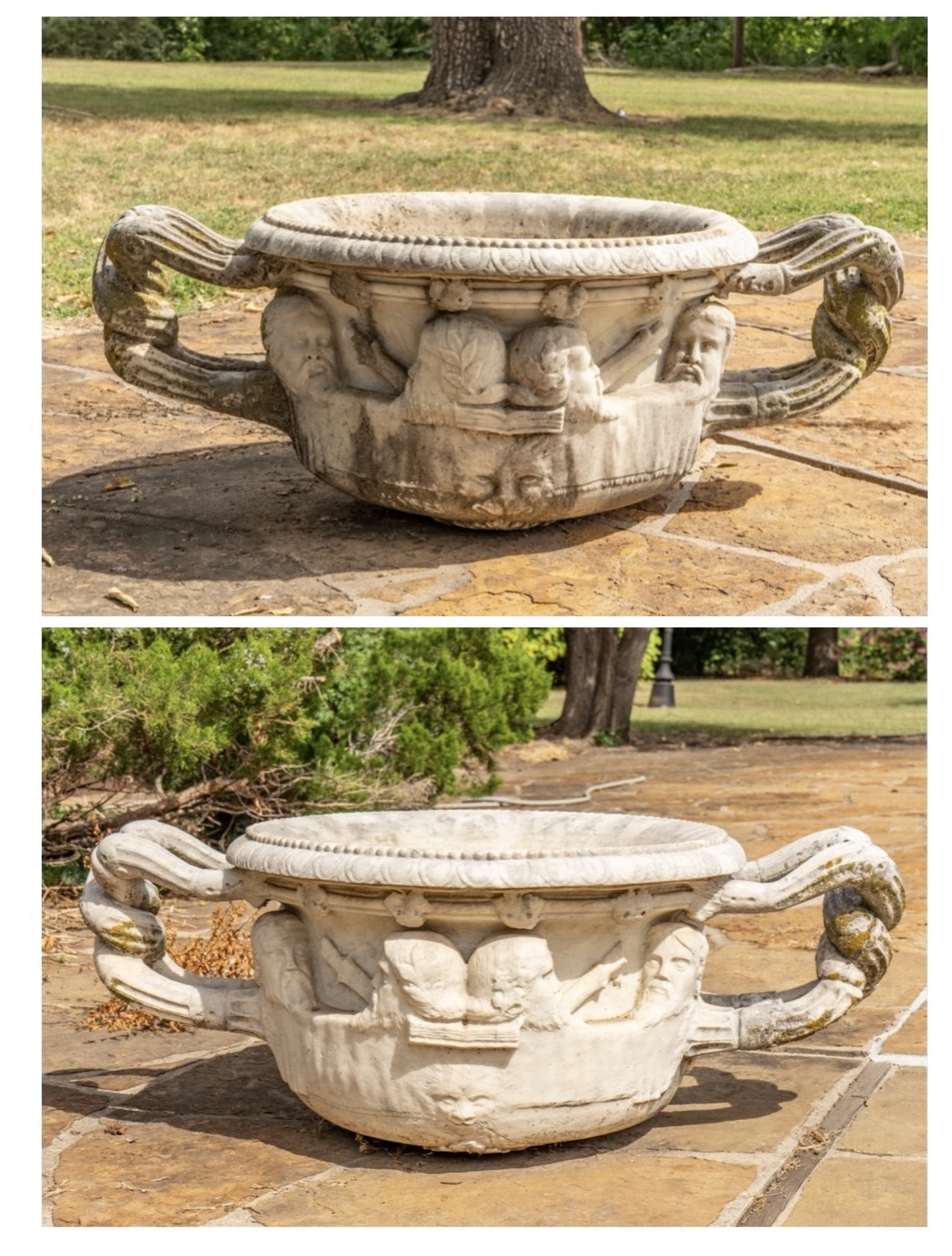 PAIR of PALACE SIZE (18th c) CARVED MARBLE URNS (1 of 8)