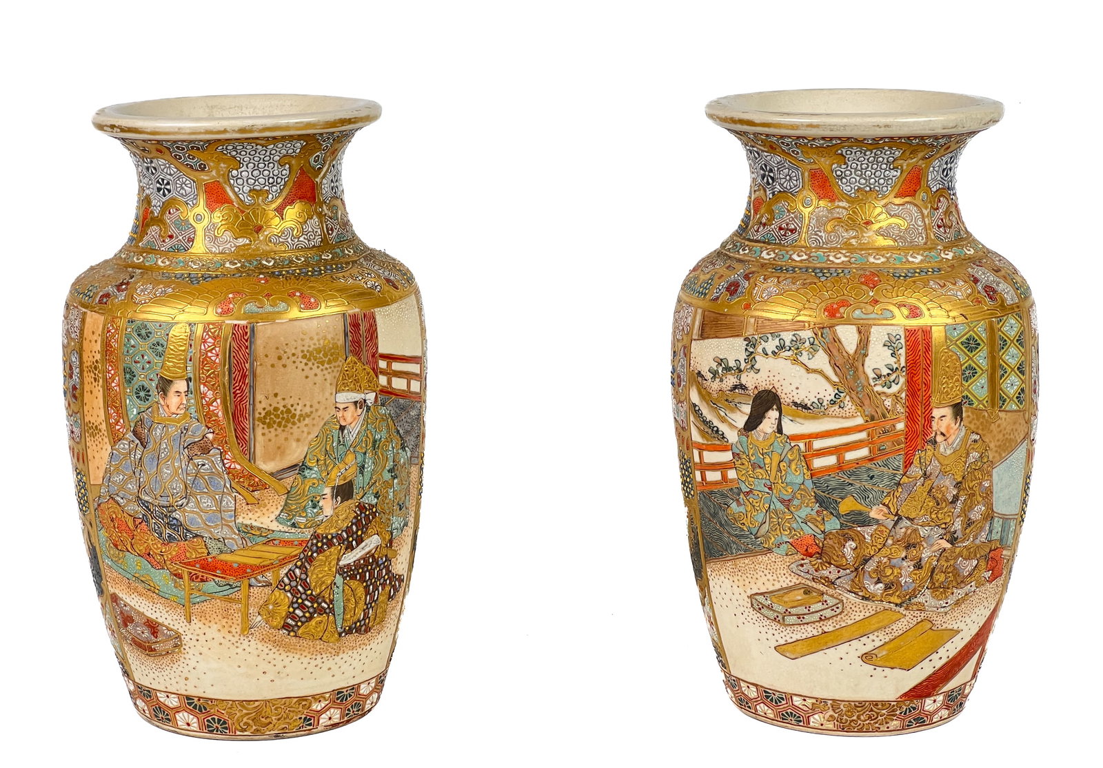 PAIR (19thc) SATSUMA VASES (1 of 10)