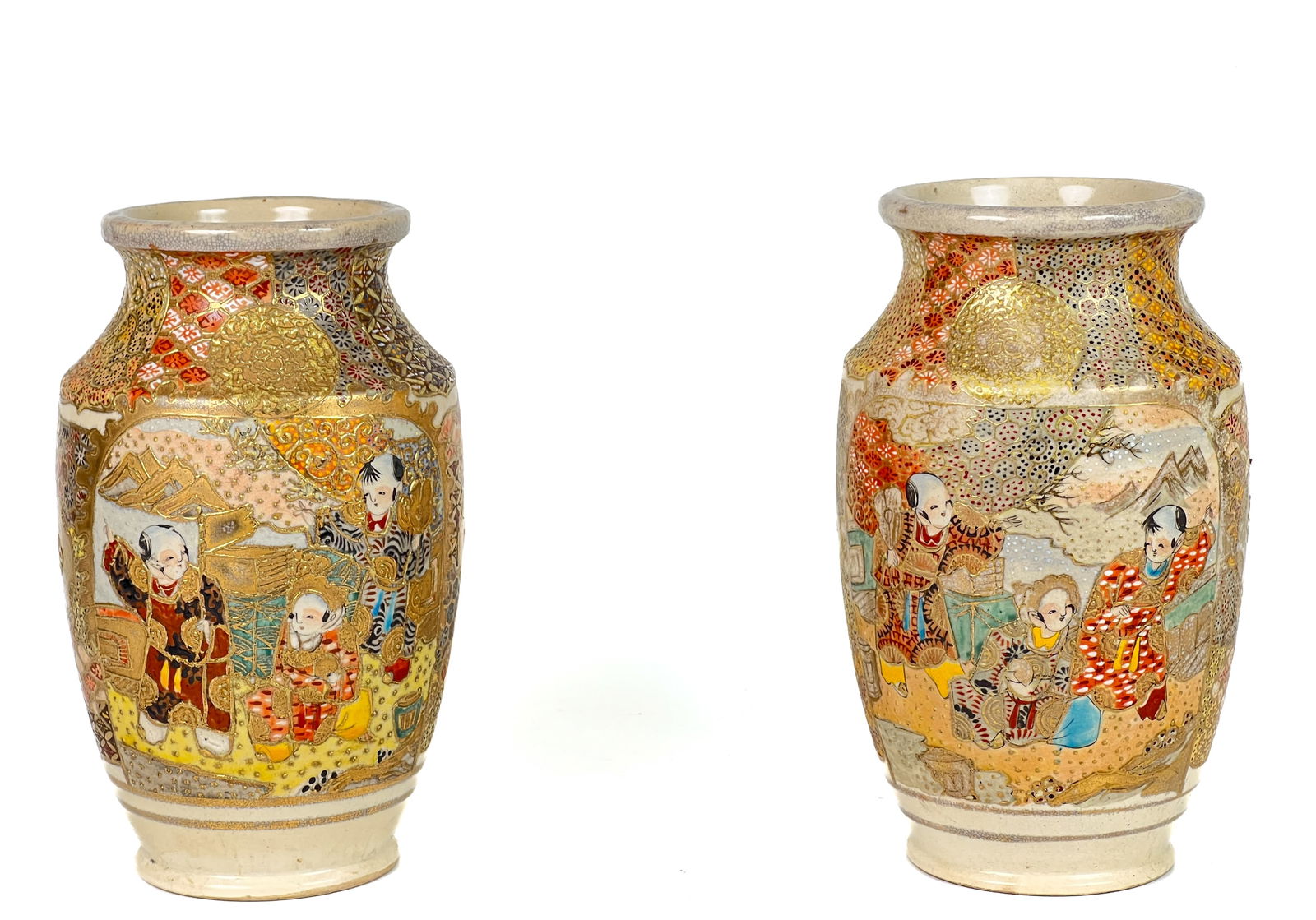 PAIR SIGNED (19thc) SATSUMA VASES (1 of 12)