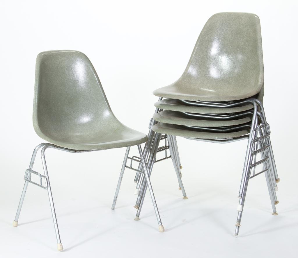Set of Five Herman Miller Chairs: Avacado fiberglass and chrome. Each signed Herman Miller and numbered 525 J. Condition: pitting to chrome Size: 32" x 22" x 20"pitting to chrome32" x 22" x 20"