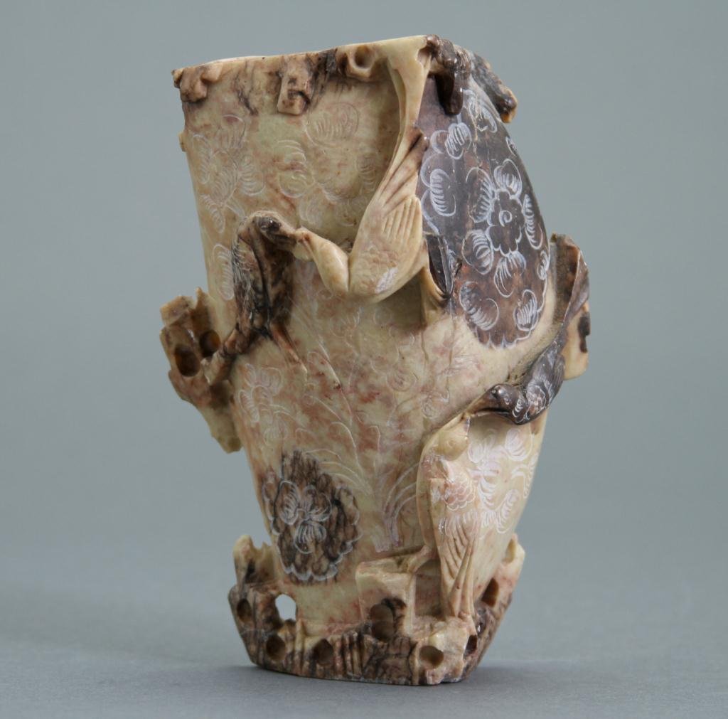 Small Soapstone Vase: Bird decorated soapstone vase Condition: good Size: 5 3/4"good5 3/4"