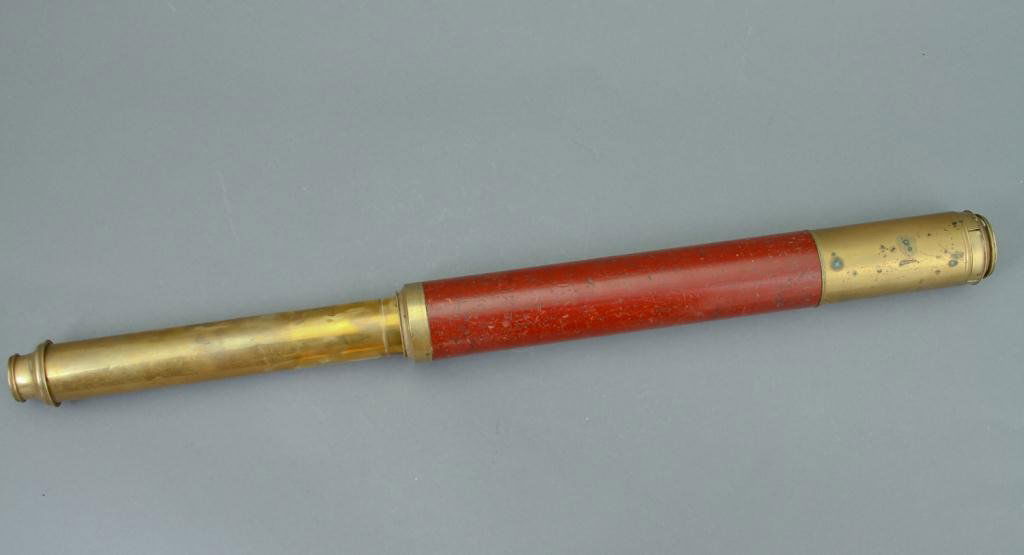 Early Nautical Looking Glass: Mahogany and brass signed Harris & Son, London Condition: good, expected patina Size: open 36"good, expected patinaopen 36"