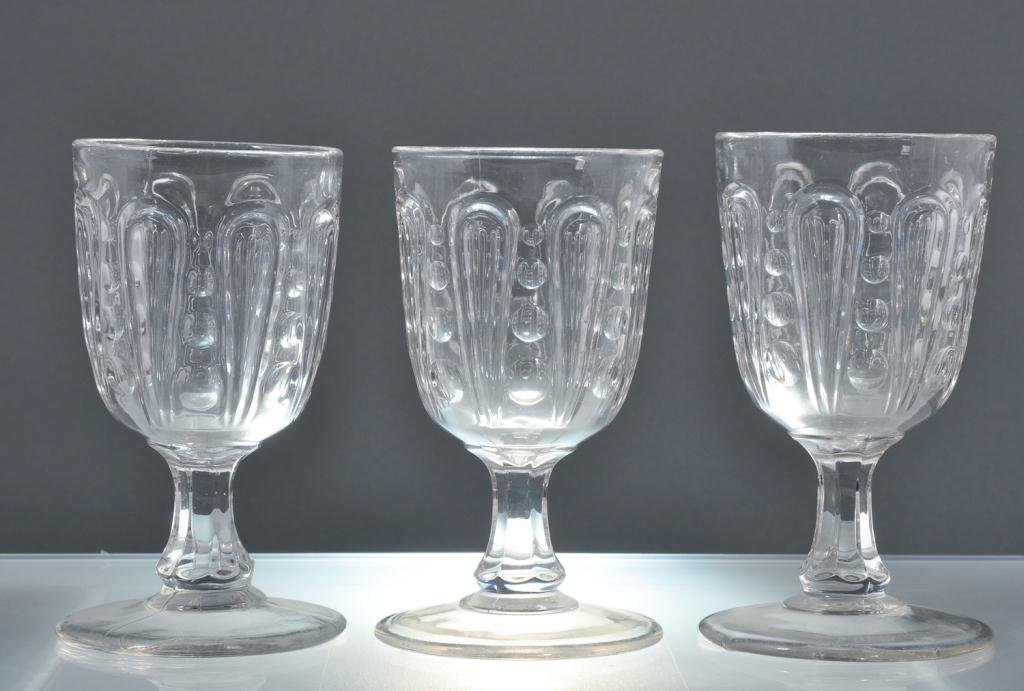 Three EAPG Glass Goblets: Graduating dots between bats Condition: good Size: 6 1/4" h.good6 1/4" h.