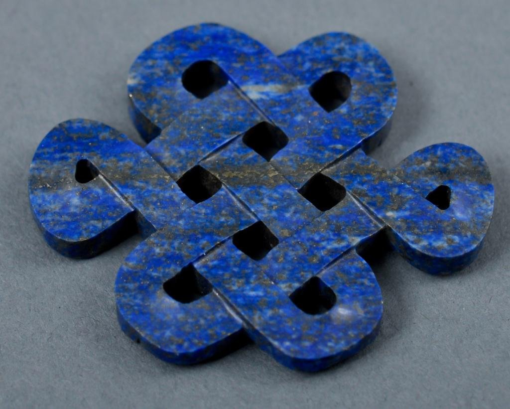Asian Lapis Pendant: Carved lapis continuos knot pendant Condition: good Size: 2 3/8" x 2"good2 3/8" x 2"