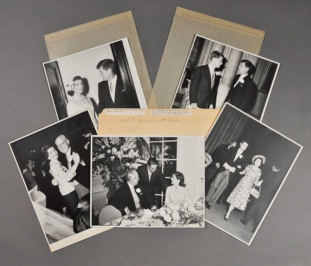 1956-May, Jean Kennedy Wedding Photographs: (12) Photographs taken on May 19, 1956, which include Joseph and Rose Kennedy, J.F.K with Bobby, Jackie with J.F.K. and Joe dancing with Jackie, Ted with Jackie, Group photos, etc. 8" x 10" each (2) s