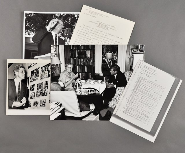 1960-Aug 14, J.F.K. Visits Eleanor Roosevelt: (1) Large format photograph of J.F.K. with Eleanor Roosevelt, 11" x 14", taken by Dr. David Gurewitsch. (2) photographs of J.F.K. in Hyde Park, NY on Aug 15, 8" x 10", (1) taken by the Associated Pres