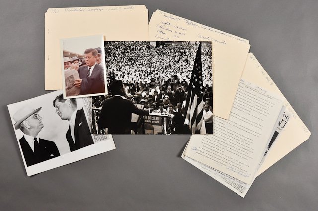 1960-Nov 8, Last Weeks of Campaign Files: Includes newspaper clippings, memoirs of the campaign, the last day of the campaign itinerary, "From Maine to California," campaigning aboard the "Caroline," strategy with Joe Kennedy, (16) page memoi