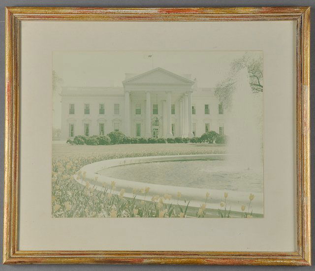 1962- Color White House Photographs: (2) Large format color photographs of the White House. 10 1/2" x 13 1/2" each. Framed and glazed. Prominent fading to each