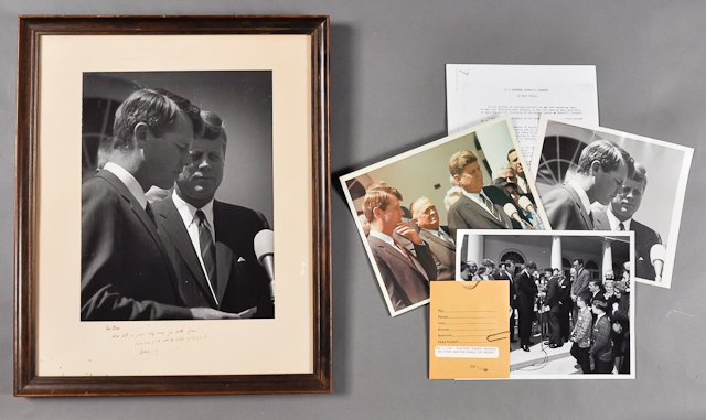 1963-April, Robert F. Kennedy, Signed Photo: (1) Large Format Photograph of Robert Kennedy. Inscribed " For Dave, Who hit a few big ones for both of us, From his friend and the brother of his friend. Bob Kennedy." 10" x 13". (1) Color photograph