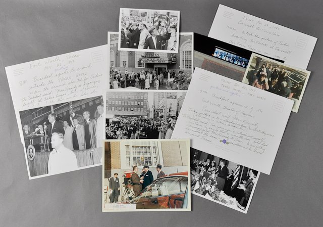 1963-Nov 21-22, J.F.K., Final Hours: (1) Color photograph of the Kennedys boarding Air Force #1 at 11:15 am on Nov 22. 5" x 7". Fading. Taken by Dave Powers. Together with (3) color negatives and contact sheet. (1) Photograph of J.F.K. s