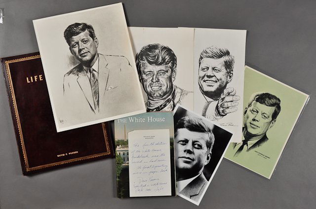 David Powers White House Mementos: (1) "The White House" Fourth edition. Hardcover with (1) page White House note regarding Dave Powers. (1) Leather covered photograph portfolio embossed in gold "Life" and "David F. Powers" 14" x 11".