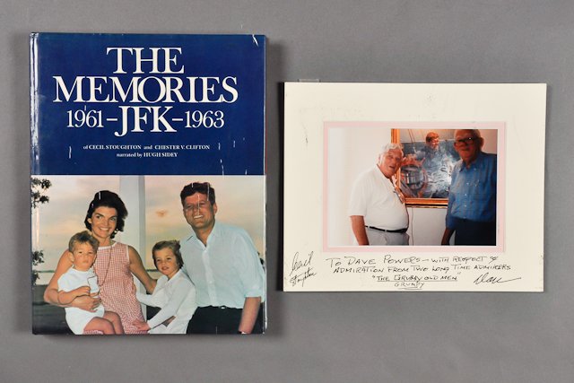 1973-Nov, The Memories J.F.K.1961-1963: (1) Photographic Record of J.F.K. by Cecil Stoughton and Chester and narrated by Clifton. 200 pp. Hardcover. 1973. Signed Ted Clifton. (1) Color photograph of Cecil Stoughton. Signed "To Dave Powers-w