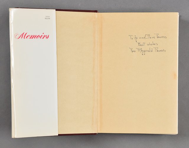 1974-Rose Fitzgerald Kennedy, Signed Book: (1) Edition of "Times to Remember" by Rose Kennedy. Hardcover. 536 pp. erroneously signed by Rose, "Rose Fitzgerald Powers". Soiling, stains to jacket, toning. (1) Photograph and negative of Rose Kenn