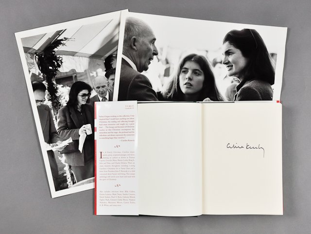 2007-A Family Christmas. Signed Caroline: (1) Hardcover edition of "A Family Christmas". 332 pp. Signed Caroline Kennedy. (2) Large format photographs of Jackie with Caroline and with Dave Powers. 11" x 14" and 9" x 14". Condition: Toning, co
