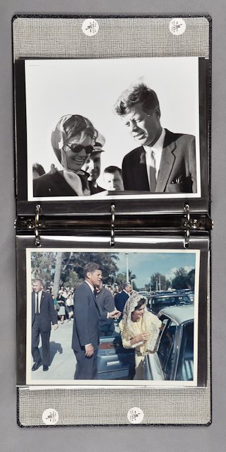 J.F.K. and Jackie Photographs: (1) (3) Ring bound photo album assembled by Dave Powers containing (38) photographs including (2) Color photographs (1) by Cecil Stoughton spanning J.F.K. and Jackie's time together during J.F.K's pol