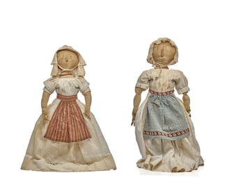 (2) 20 IN EARLY RAISED NOSE SISTER DOLLS