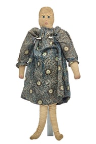 18 IN ANTIQUE CLOTH DOLL EMBROIDERED FACE