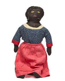 19 INCH BLACK CLOTH DOLL with STITCHED GOLDEN EYES