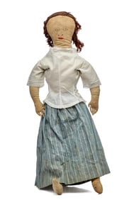 25 IN EMBROIDERED FACE CLOTH DOLL. CIRCA 1890