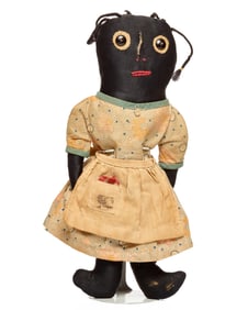 WIDE EYED 12 INCH BLACK CLOTH DOLL CIRCA 1920