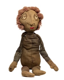 VERY FOLKY 20 INCH CLOTH DOLL CIRCA 1910-1920