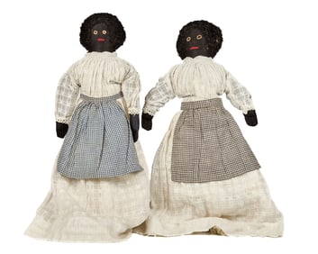 15 INCH BLACK CLOTH DOLL SISTERS CIRCA 1890