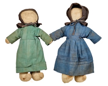 (2) 13 INCH AMISH CLOTH DOLL SISTERS from OHIO