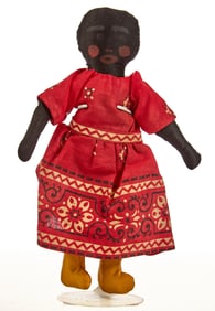10 INCH BLACK CLOTH DOLL in BANDANA DRESS
