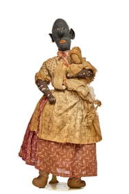 12 INCH BLACK CLOTH DOLL with WHITE BABY IN ARMS