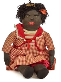 PLUMP 21 INCH EMBROIDERED FACE BLACK CLOTH DOLL
