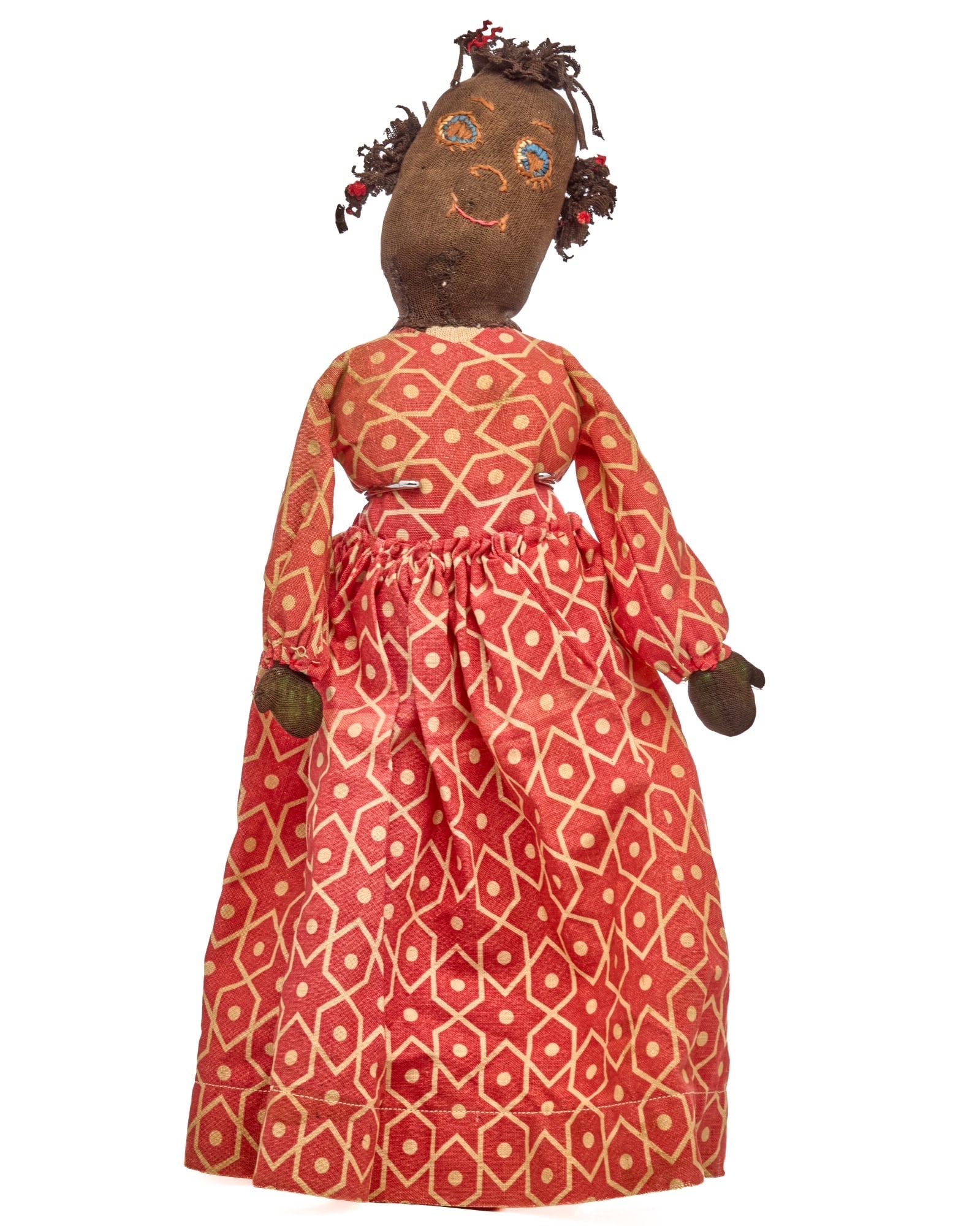 9 IN HAPPY BLACK STUMP DOLL: With a pretty dress and a fancy hair-do, this little doll is set for a party with friends. She has the biggest blue eyes, a cute nose and a big smile. The embroidered is nicely done and makes me think
