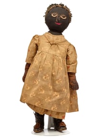 17 INCH BLACK STOCKINETTE DOLL with LEATHER HANDS