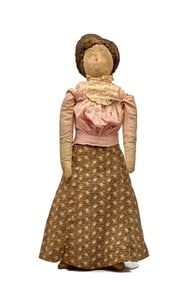 22 INCH PENCIL FACE CLOTH TEACHER DOLL CIRCA 1870