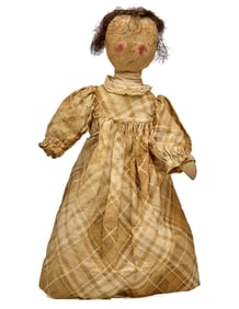 12 INCH LINEN DOLL with ROSY CHEEKS & BLUE EYES