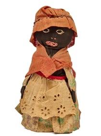 8 INCH BLACK CLOTH BOTTLE DOLL CIRCA 1910-1920