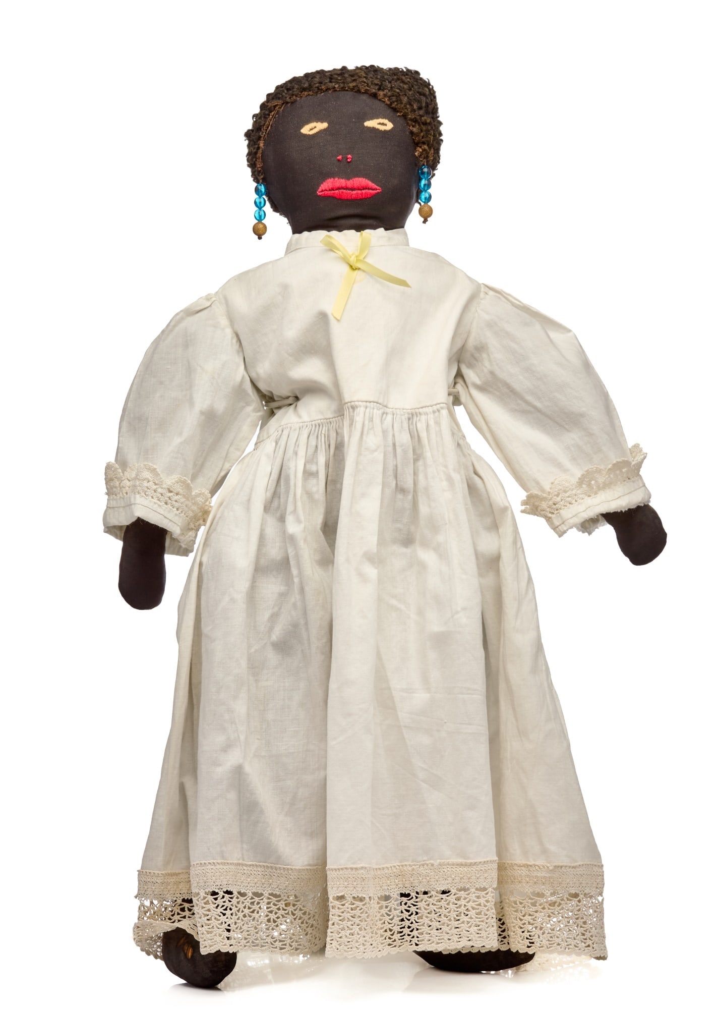 24 IN BLACK CLOTH DOLL FINELY EMBROIDERED FACE. (1 of 5)